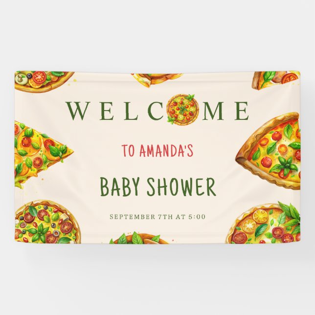 Oh Baby Pizza Tomaten Olivia Green Baby Dusche Banner (Horizontal)