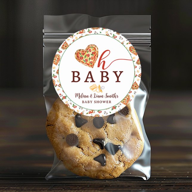 Oh Baby Pizza und Schnuller Baby Dusche Fevor Stic Runder Aufkleber (Oh Baby Favor Sticker - Pizza Baby Shower Theme)