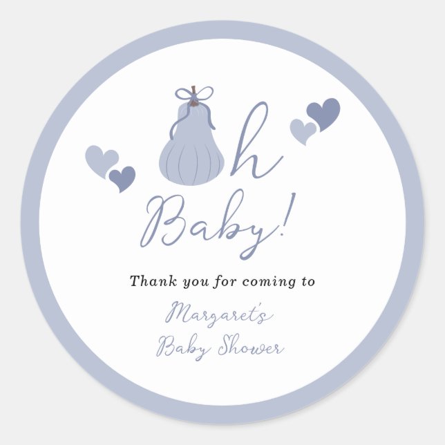 Oh Baby Pumpkin Bow Boy Baby Dusche Danke Runder Aufkleber (Vorderseite)