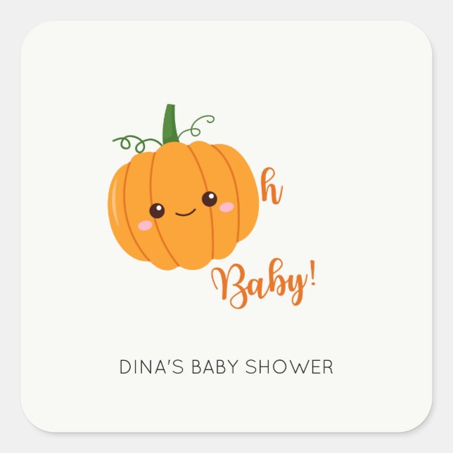 Oh Baby Pumpkin Fall Dusche Individuelle Name Napk Quadratischer Aufkleber (Vorderseite)