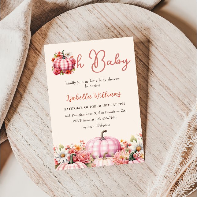 Oh Baby Pumpkin Fall Floral Pink Baby Dusche Einladung (Von Creator hochgeladen)