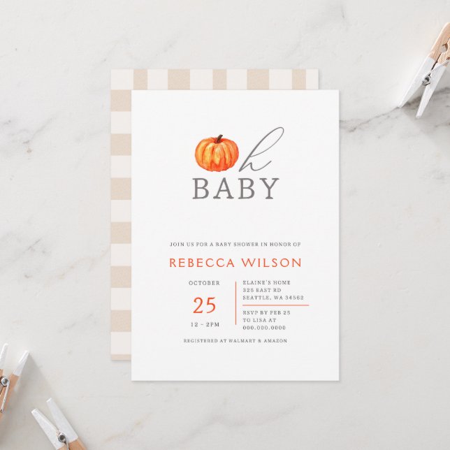 Oh Baby Pumpkin Gender Neutral Baby Dusche Einladung (Vorderseite/Rückseite Beispiel)