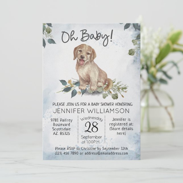 Oh, Baby! Puppy Dog Baby Dusche Einladung (Stehend Vorderseite)