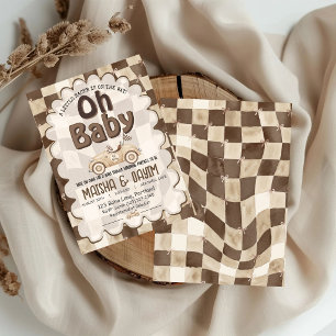 Oh Baby Rennwagen Kariert Mocha Baby Shower Einladung