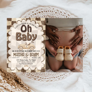 Oh Baby Rennwagen Kariert Mocha Baby Shower Einladung