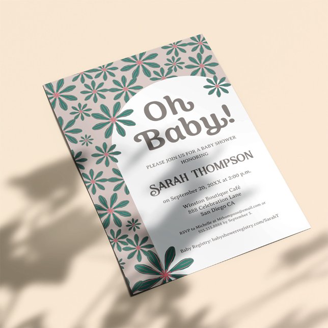 Oh baby Retro Boho Daisy Blume arch baby Dusche Einladung (Retro Oh Baby boho baby shower invitation. )