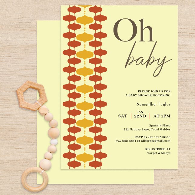 Oh Baby Retro Invitation Baby shower - Mid Century (Oh Baby Minimalist Mid Century Modern Invitation)