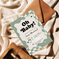 Oh Baby! Retro Karo-Muster Salbei-Grün Baby Shower