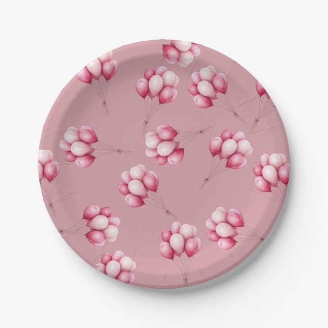 Oh Baby Rosa Luftballons Pappteller (Vorderseite)