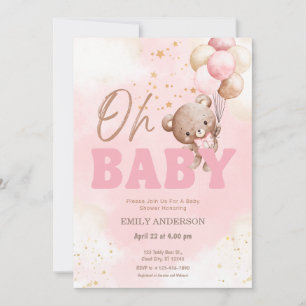 Oh Baby Rosa Teddy Bear Ballons Mädchen Baby Showe Einladung