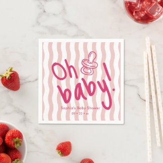 Oh Baby Rosa Wellenstreifen Baby-Einweihung  Serviette