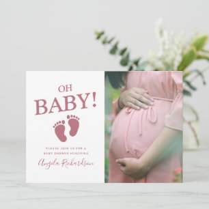 Oh Baby Rose Gold Benutzerdefiniertes Foto Mädchen Einladung