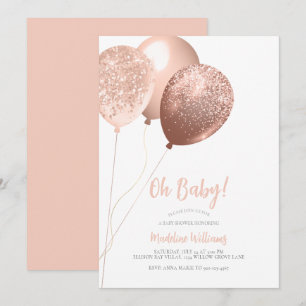 Oh Baby Rose Gold Glitzer Balloons Babydusche Einladung