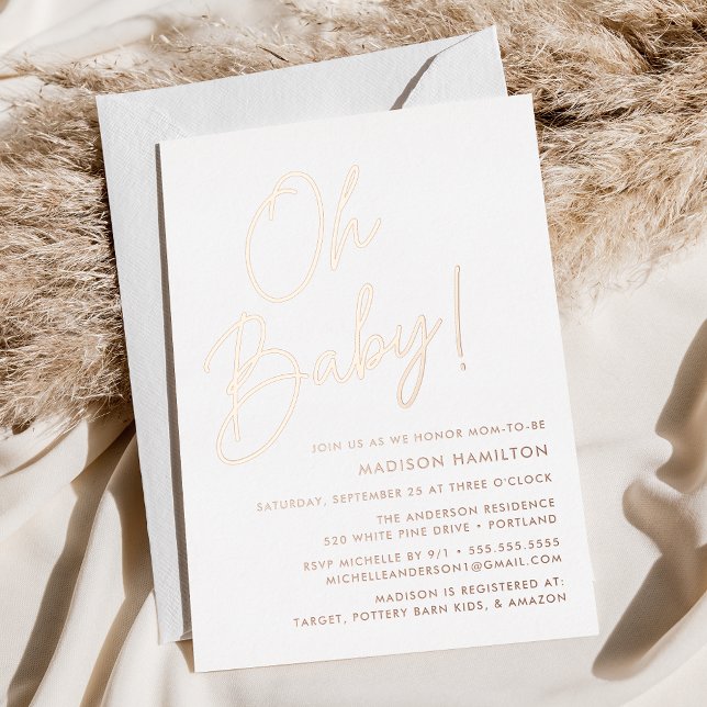 Oh Baby Rose Gold Script Baby Dusche Folieneinladung (Von Creator hochgeladen)