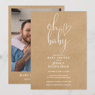Oh Baby Rustic Kraft Foto Babydusche Einladung