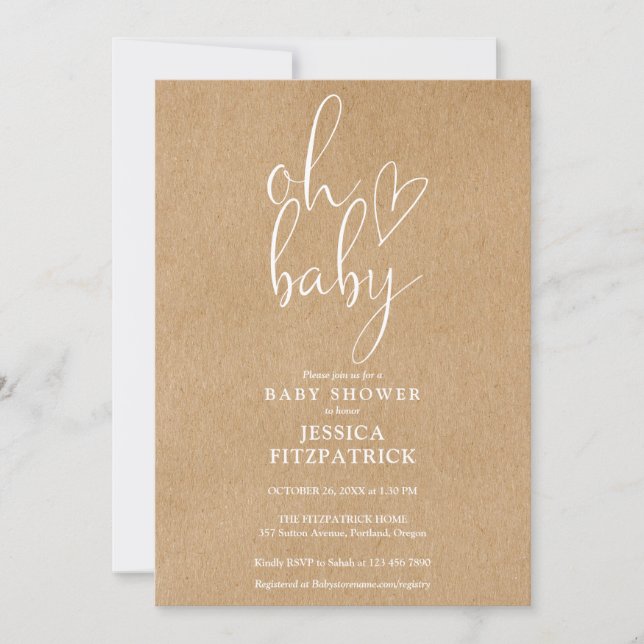Oh Baby Rustic Kraft Gender Neutral Baby Dusche Einladung (Vorderseite)