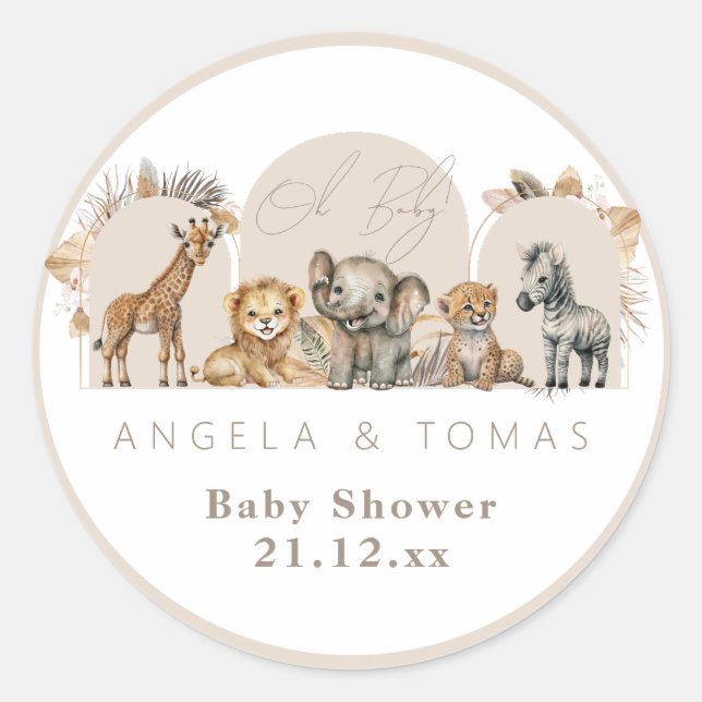 Oh Baby Safari Animals Boho Baby Dusche Runder Aufkleber (Vorderseite)