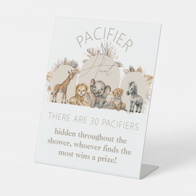 Oh Baby Safari Animals Boho Shower Schnuller Hunt Sockelschild (Vorderseite)