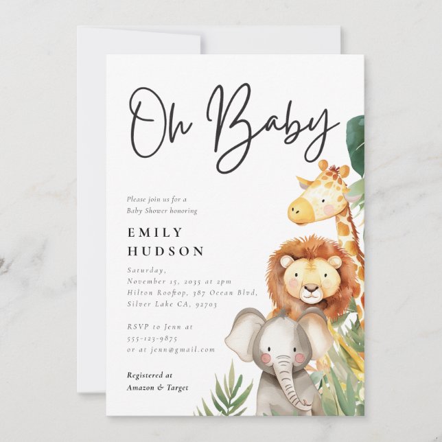 Oh Baby Safari Baby Dusche Einladung (Vorderseite)