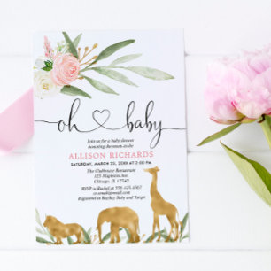 Oh Baby Safari Grüne goldene Mädchen Babydusche Einladung