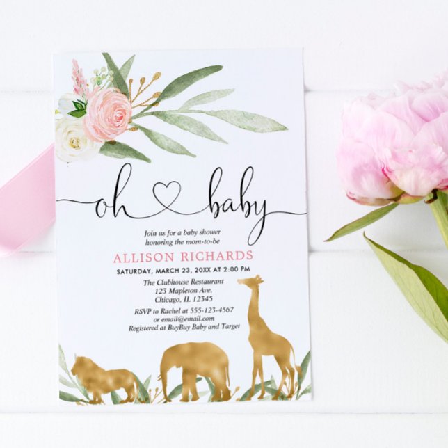 Oh Baby Safari Grüne goldene Mädchen Babydusche Einladung (Von Creator hochgeladen)