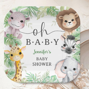 Oh Baby Safari-Tiere Baby Shower Dschungel Pappteller