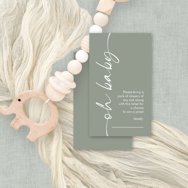 Oh Baby Sage Diaper Raffle Baby Dusche Begleitkarte (Small diaper raffle enclosure, front and back view)