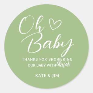 Oh Baby Sage Green Baby Dusche Danke Nachricht Runder Aufkleber