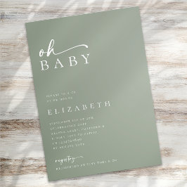 Oh Baby Sage Green Minimalistisch Script Baby Dusc Einladung