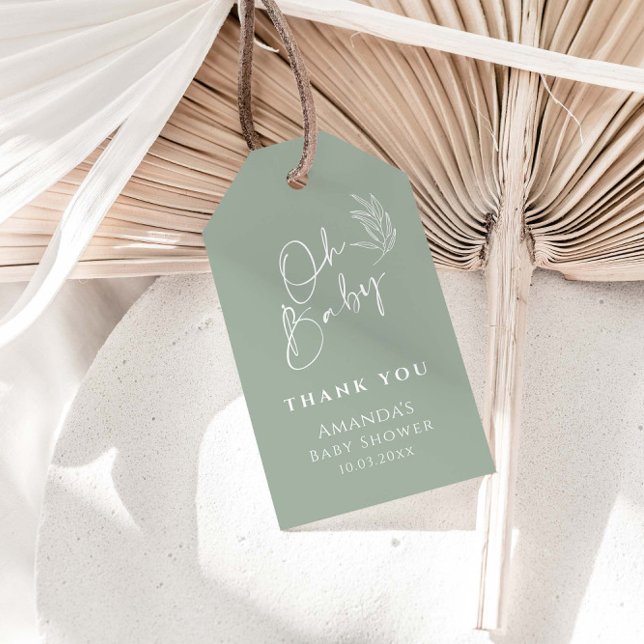 Oh Baby Sage Green Modern Baby Dusche Danke Geschenkanhänger (Von Creator hochgeladen)