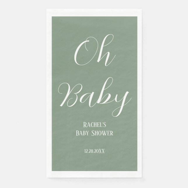 Oh Baby Sage Green Script Niedlich Moderne Babydus Serviette (Vorderseite)