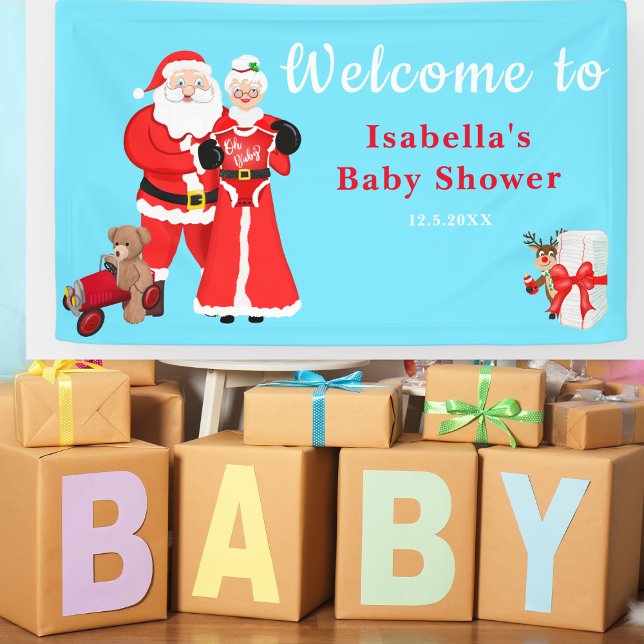 Oh Baby Santa & Mrs Claus Baby Dusche Willkommen Banner (Warmly greet guests with Santa & Mrs. Claus Welcome banner, blending enchantment and excitement!)