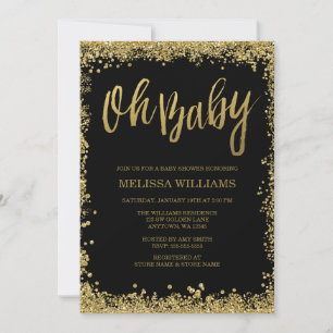 Oh Baby-schwarze GoldGlitzer-Baby-Dusche Einladung