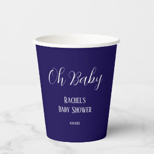 Oh Baby Script Boys Girls Baby Dusche Navy Blue Pappbecher