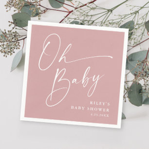 Oh Baby Script Modern Dusty Pink Babyparty Serviette
