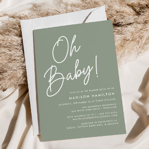 Oh Baby Script Sage Green Minimalist Baby Shower Einladung