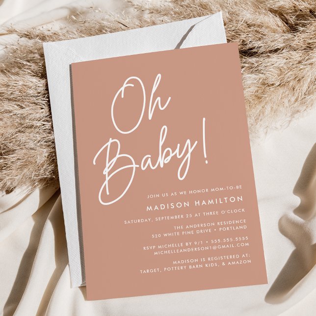 Oh Baby Script Terracotta Minimalistisch Babydusch Einladung (Von Creator hochgeladen)