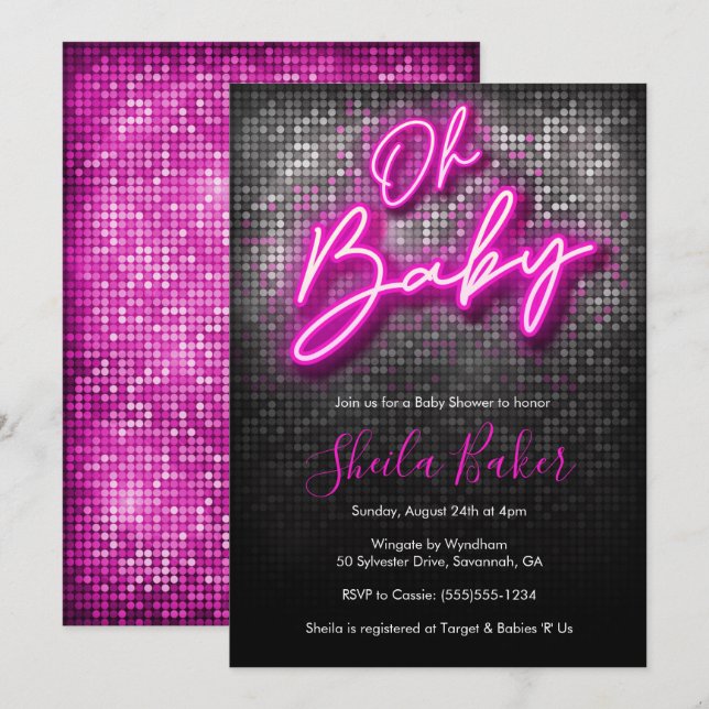 Oh Baby Shimmer Neon Baby shower Invitation (Devant / Derrière)