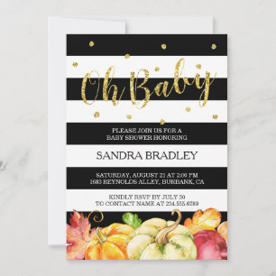 Oh Baby Shower Autumn Pumpkins Gold Glitzer Dots Einladung