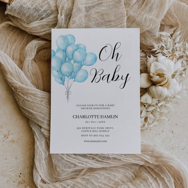 Oh Baby Shower Blue Balloon Einladung (Oh Baby Shower Blue Balloon Invitation)