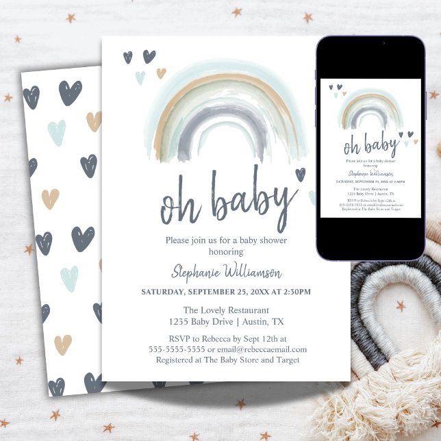 Oh Baby Shower Blue Boho Rainbow Einladung (Von Creator hochgeladen)