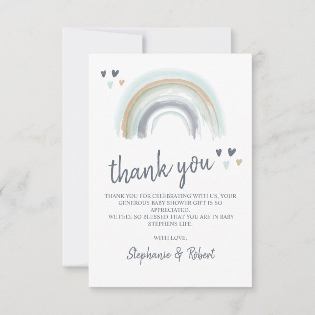 Oh Baby Shower Blue Boho Rainbow Vielen Dank Dankeskarte (Vorderseite)