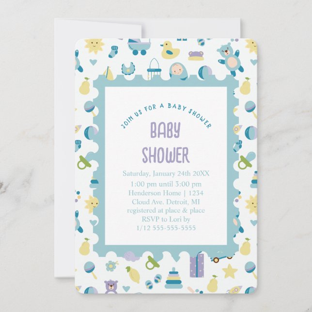 Oh Baby Shower Blue Einladung (Vorderseite)
