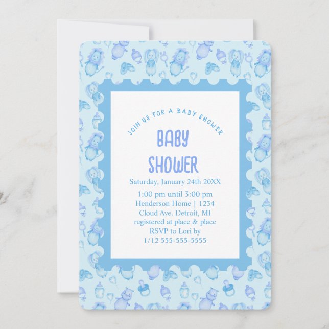 Oh Baby shower Blue Invitation (Devant)