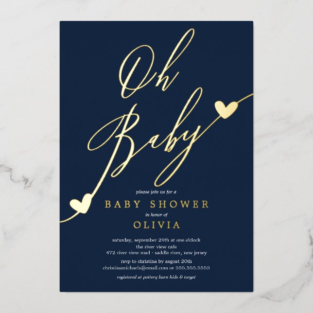 Oh Baby Shower Foil Einladung (Vorderseite)
