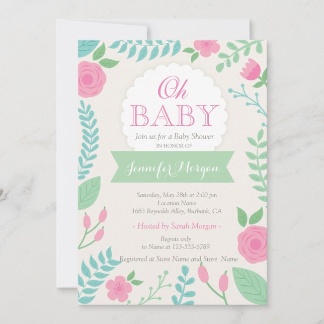 Oh Baby Shower Girly Sweet Chic Floral Einladung (Vorderseite)