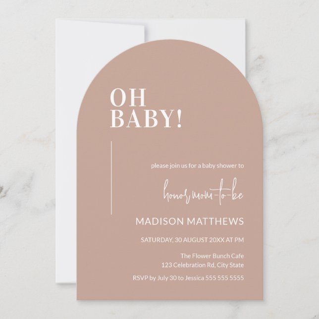 Oh Baby shower Invitation Arche Design rose (Devant)