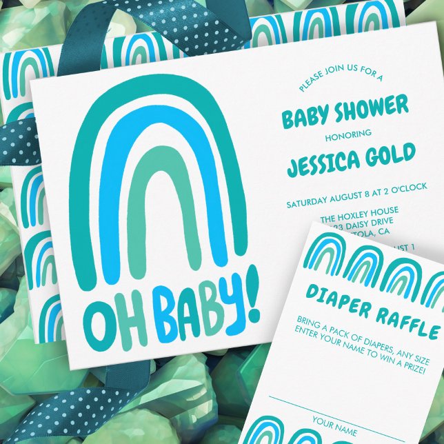 OH BABY SHOWER Sweet Blue Rainbow CUSTOM Begleitkarte (OH BABY SHOWER Sweet Blue Rainbow CUSTOM Enclosure Card
)