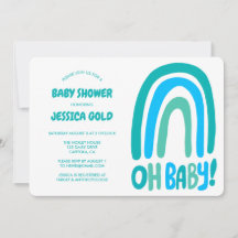 OH BABY SHOWER Sweet Blue Rainbow CUSTOM QR CODE