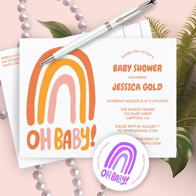 OH BABY SHOWER Sweet Orange Rainbow CUSTOM Einladungspostkarte (OH BABY SHOWER Sweet Orange Rainbow CUSTOM Baby Shower SPrinkle Invitation Postcard
)